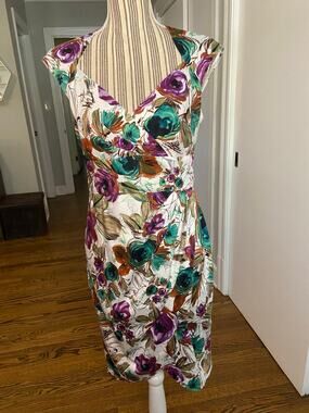 Maggy L Petite abstract floral print sleeveless dress w/ side ruching